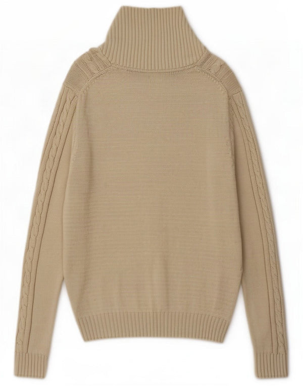 Massimo Dutti Herre Shawl Neck Jumper Sweater Medium Beige Bomuld