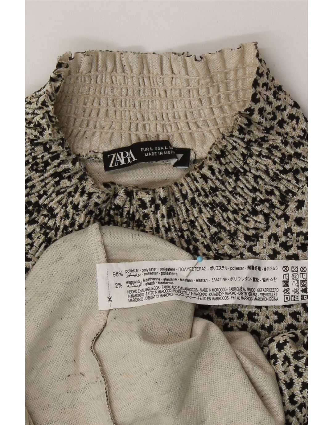 Zara Womens Crop Bluse Top UK 14 Large Grey Animal Print Polyester