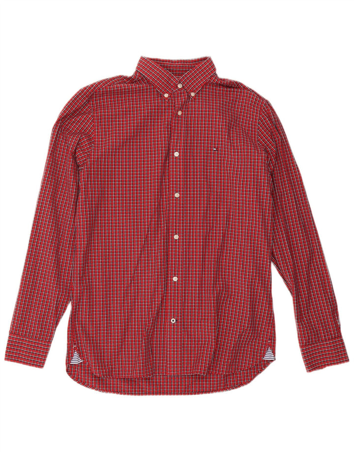 TOMMY HILFIGER Mens Flannel Shirt Medium Red Check Cotton 80s