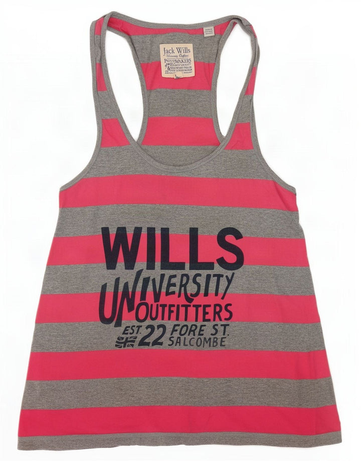 Jack Wills Kvinder Grafisk Vest Top UK 8 Små Grå Stribet Bomuld
