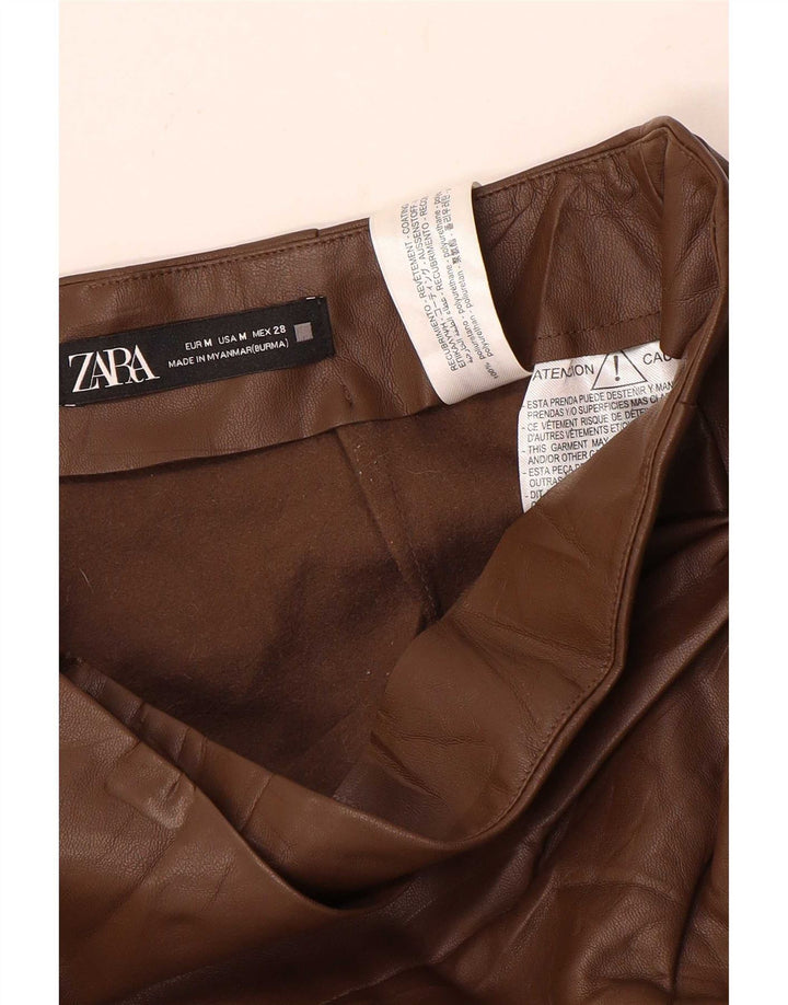 Zara Dame imiteret læder nederdel Medium W28 Brun polyurethan