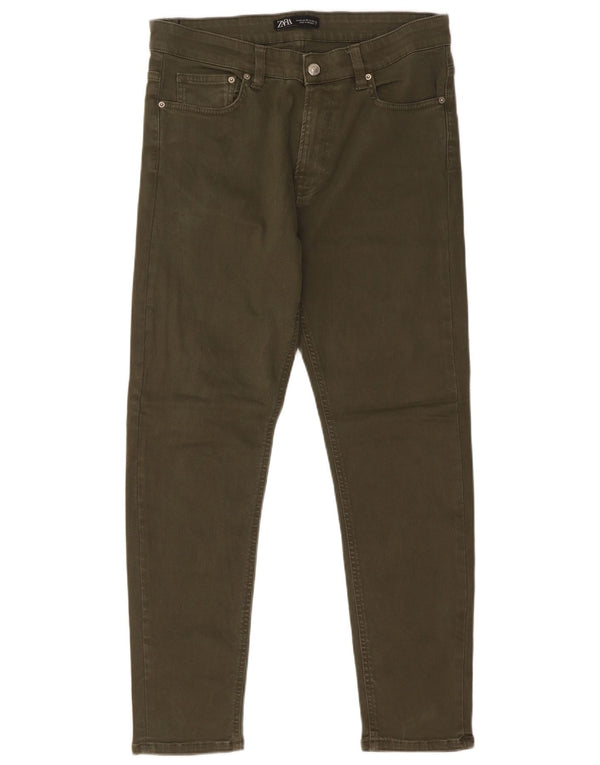 Zara Herre Slim Jeans EU 42 Large W32 L28 Khaki Bomuld
