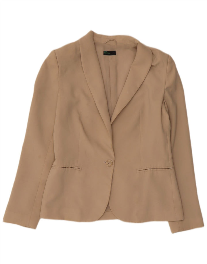 Benetton Dame 1 Knap Blazer Jakke UK 12 Medium Beige