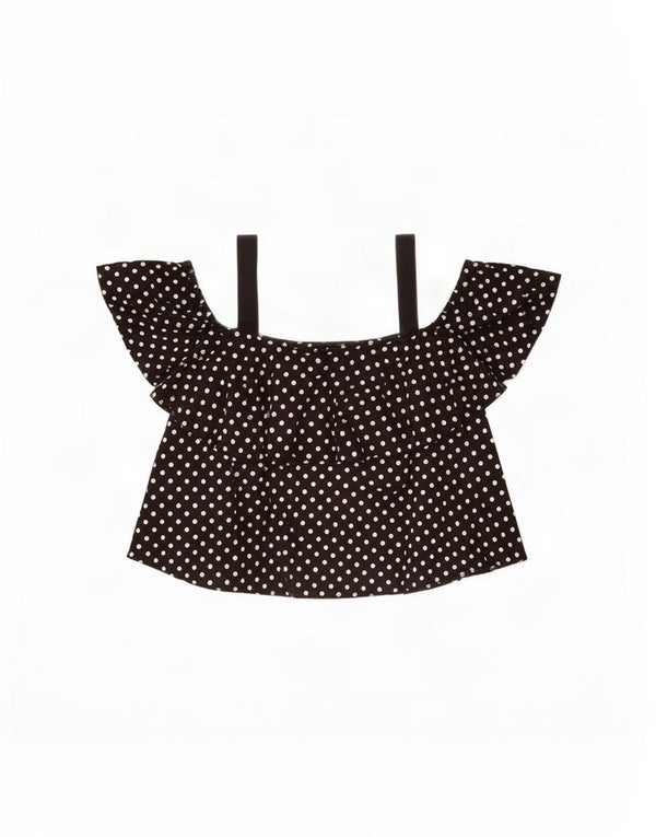 Zara Womens Crop Oversized Off Shoulder Top UK 10 Small Black Polka Dot