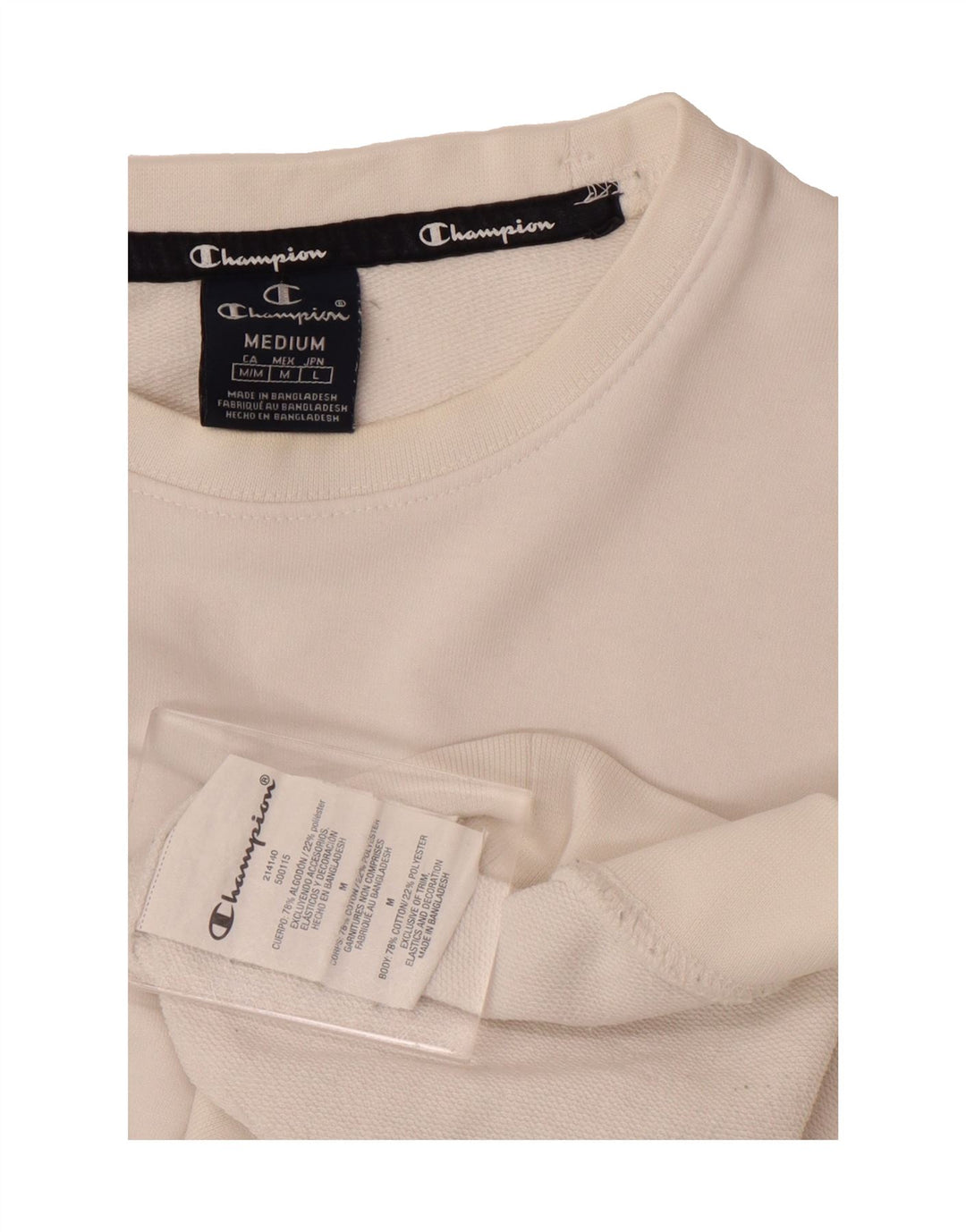 CHAMPION Mens Graphic Sweatshirt Jumper Medium White Cotton Vintage Champion and Second-Hand Champion from Messina Hembry 