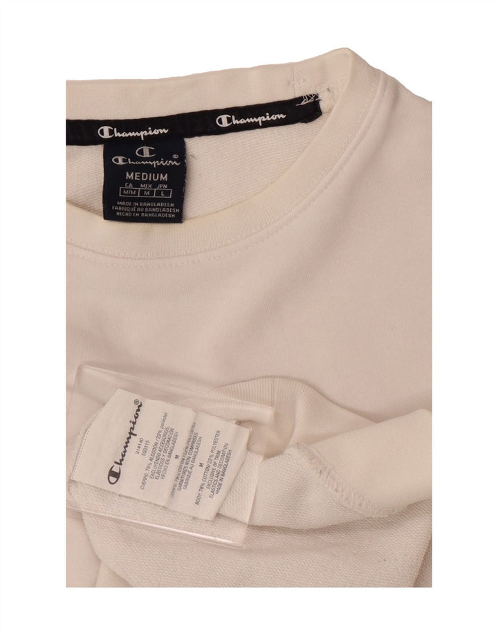 CHAMPION Mens Graphic Sweatshirt Jumper Medium White Cotton Vintage Champion and Second-Hand Champion from Messina Hembry 