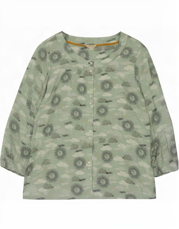 White Stuff Womens Abstrakt mønster skjortebluse UK 16 Large Green