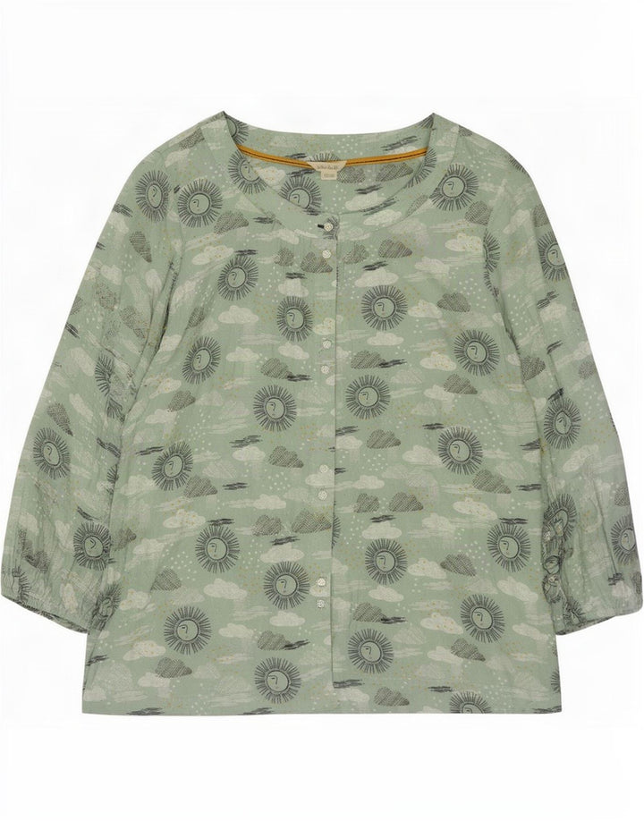 White Stuff Womens Abstrakt mønster skjortebluse UK 16 Large Green