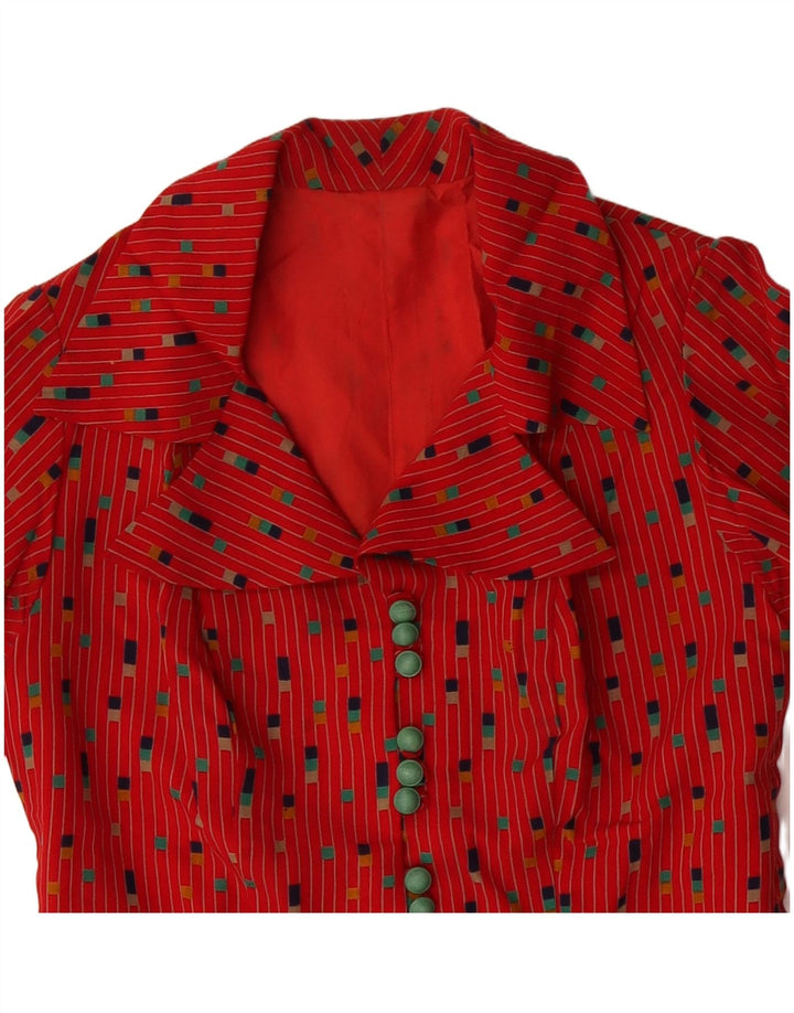 VINTAGE Dame A-Line Kjole UK 12 Medium Rød Flecked