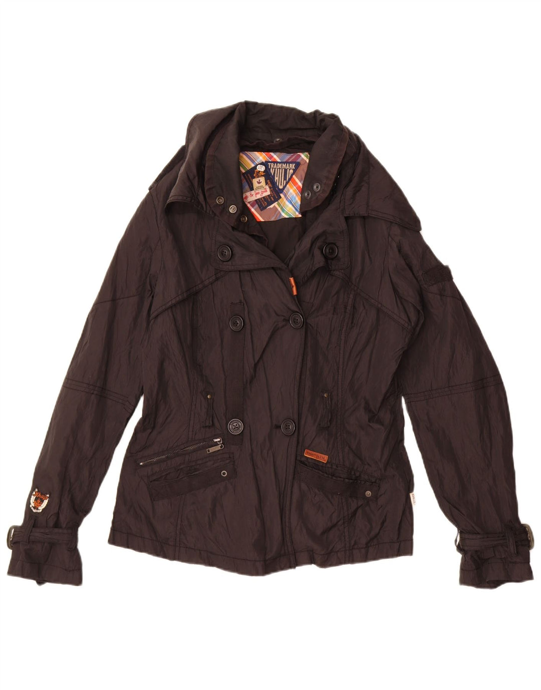 Varemærke Dame Dobbeltradet Windbreaker Jacket UK 14 Medium Black