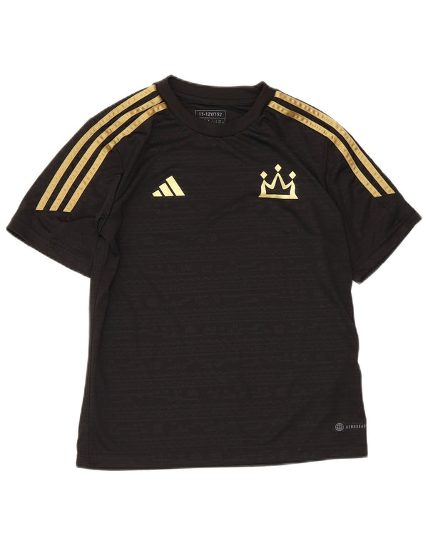 Adidas drenge Aeroready grafisk T-shirt top 11-12 år sort stribet