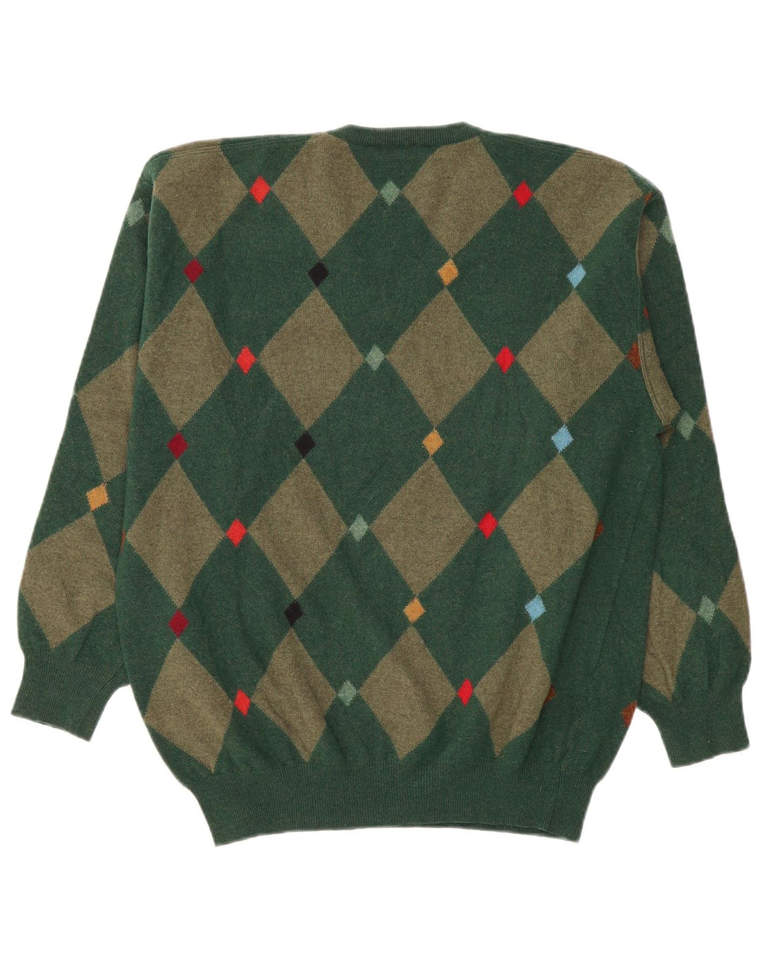 Andrea Fenzi Herre V-hals sweater IT 50 Medium Green Argyle/Diamond