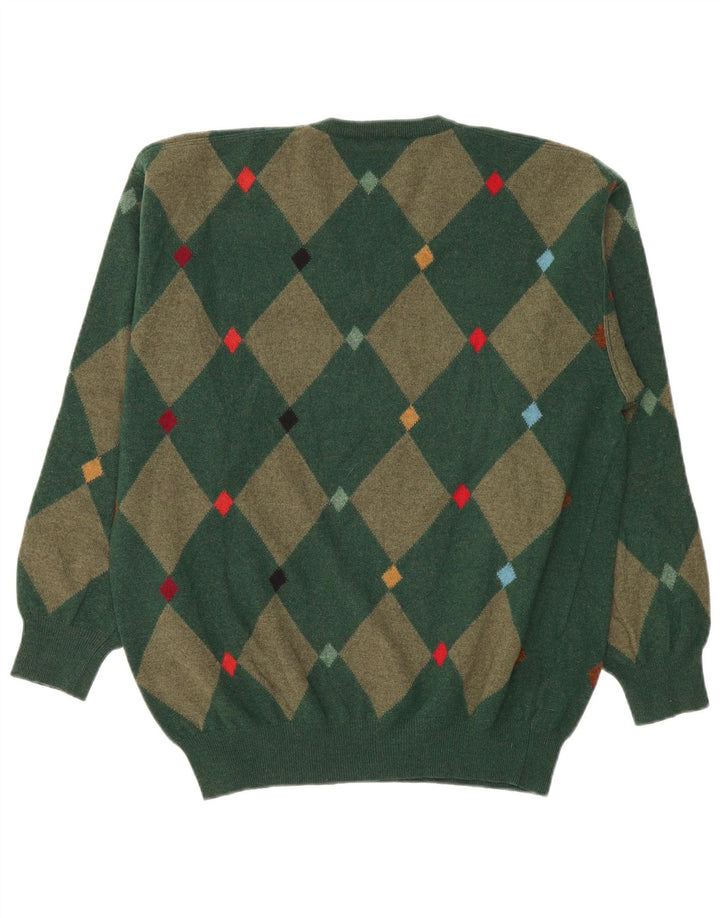 Andrea Fenzi Herre V-hals sweater IT 50 Medium Green Argyle/Diamond