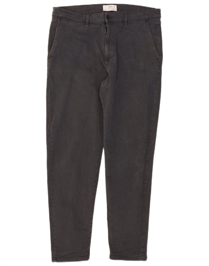 Marks & Spencer Herre Slim Chino Bukser W34 L28 Grå Bomuld