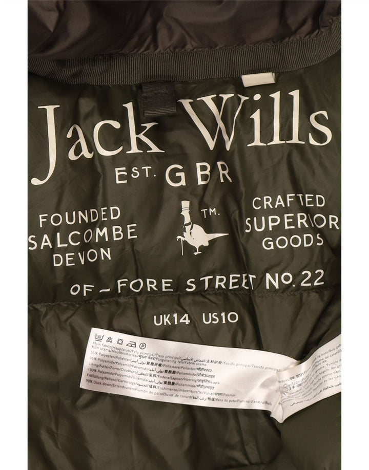 Jack Wills Dame Hætte Polstret Frakke UK 14 Stor Khaki Polyester