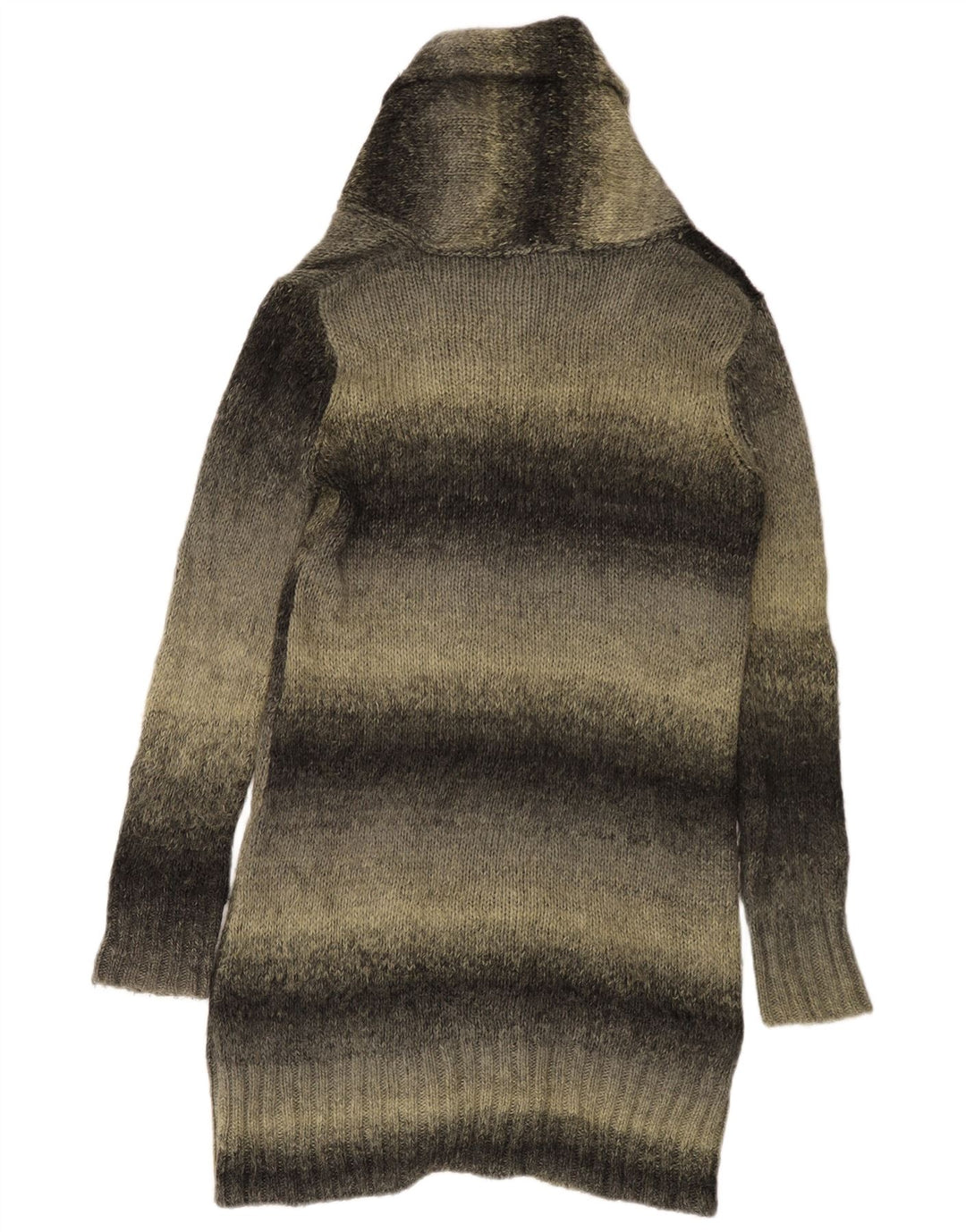 Zara Dame Longline Cardigan Sweater UK 14 Medium Grå Stribet Akryl