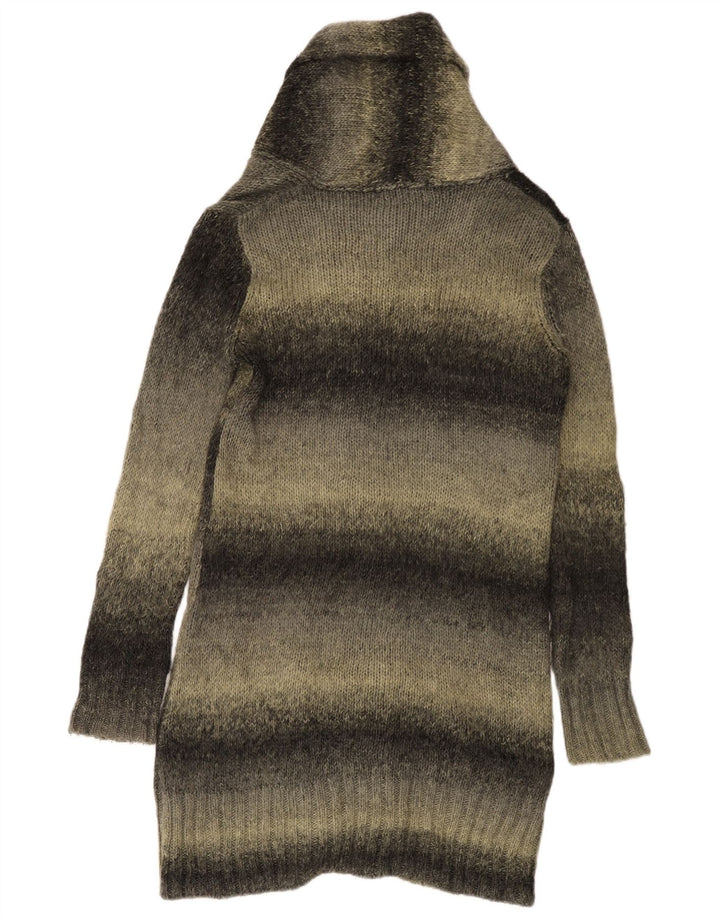 Zara Dame Longline Cardigan Sweater UK 14 Medium Grå Stribet Akryl