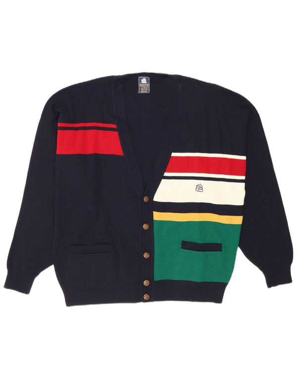 White Sails Herre Cardigan Sweater XL Navy Blue Colourblock Uld