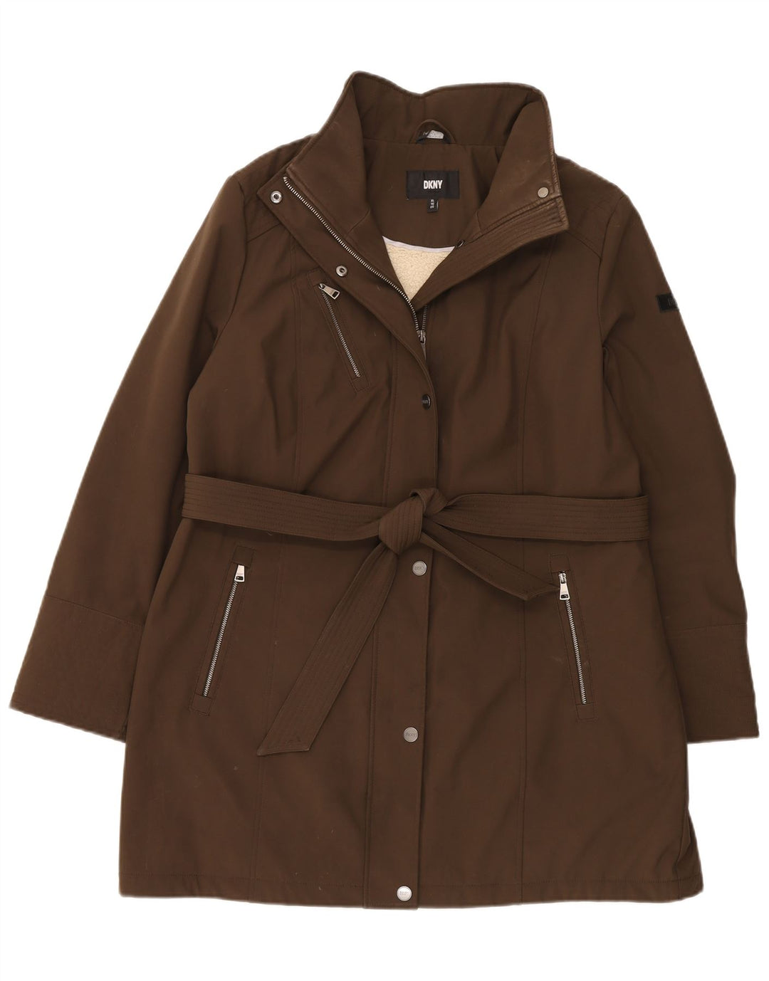 Dkny Dame Sherpa Overfrakke UK 18 XL Brun Polyester