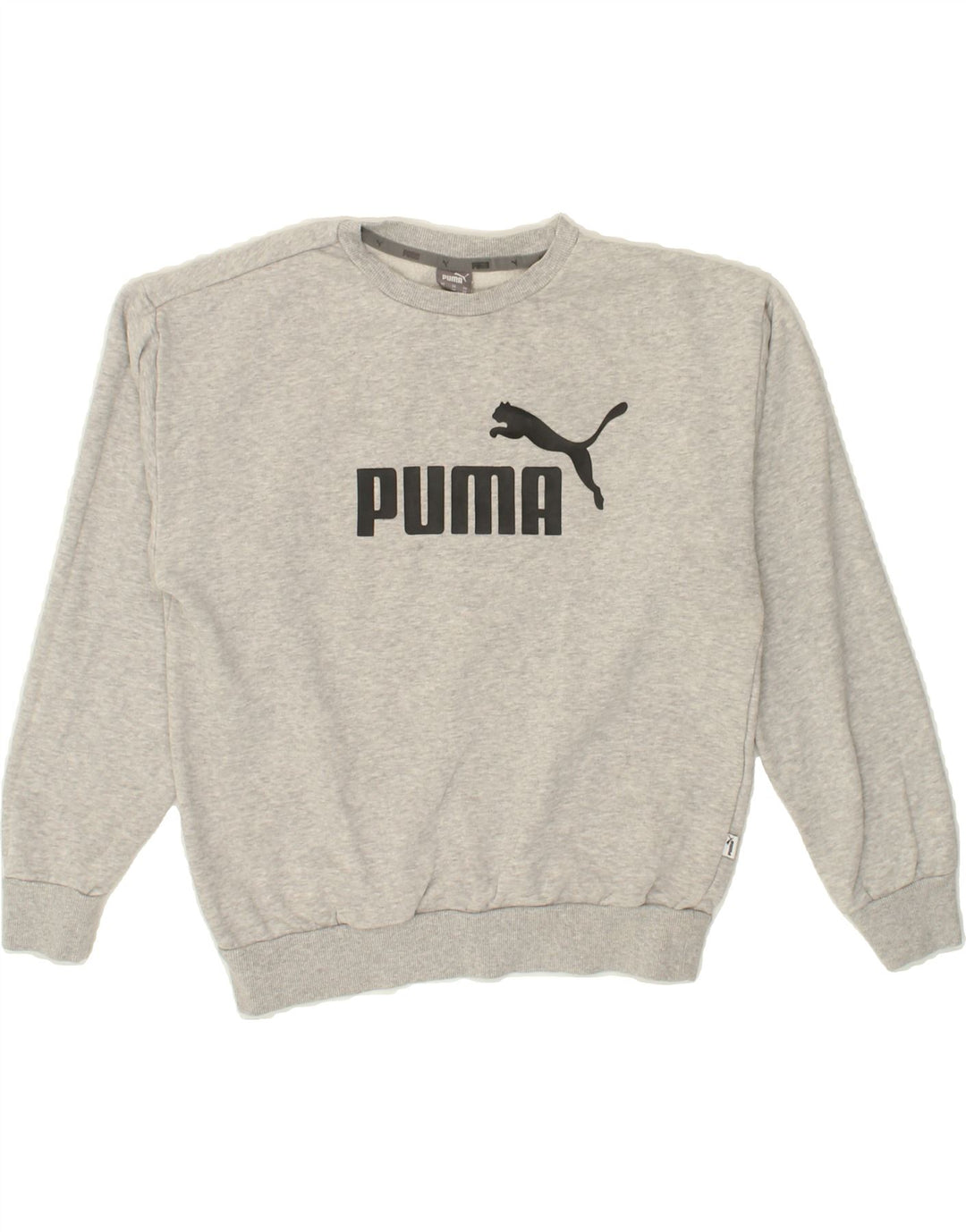 PUMA Womens Oversized Graphic Sweatshirt Jumper UK 6 XS Grey Cotton Vintage Puma and Second-Hand Puma from Messina Hembry 