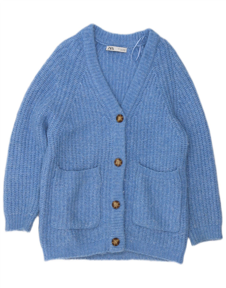 Zara Dame Cardigan Sweater UK 10 Small Blue Flecked Polyester