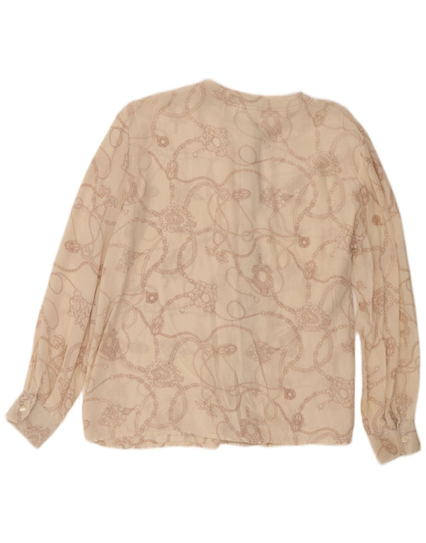 Vintage kvinders grafisk skjorte bluse UK 16 Large Beige Silk