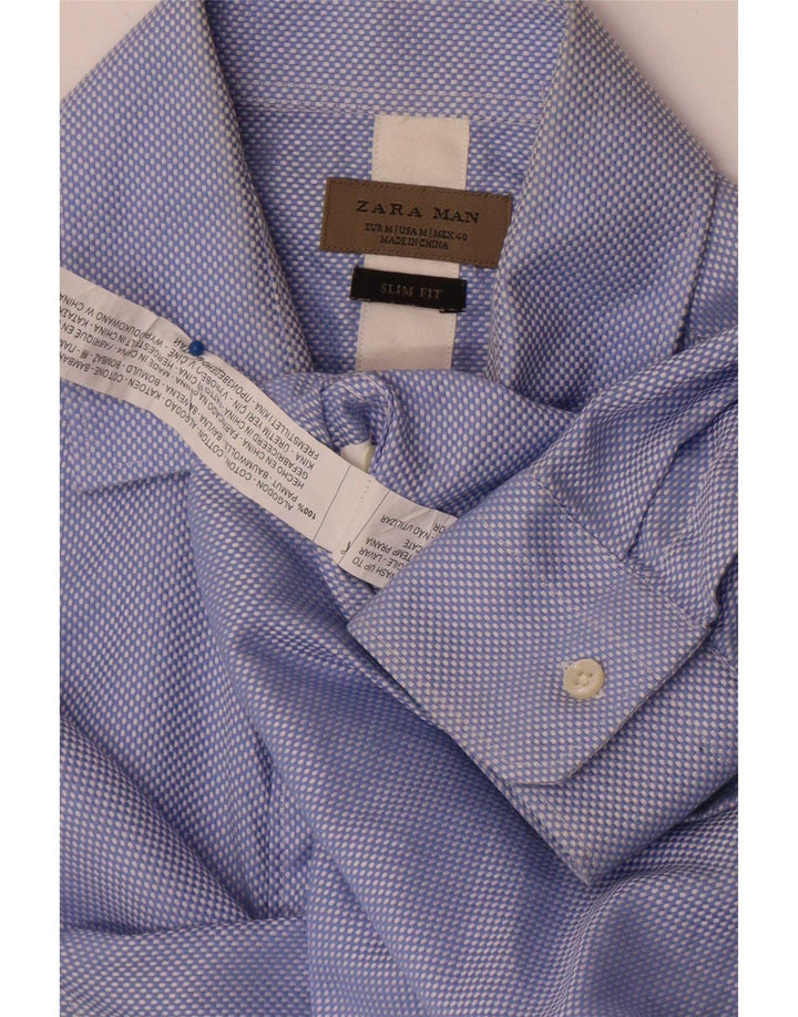 Zara Mens Slim Fit Shirt Medium Blue Spotted Cotton