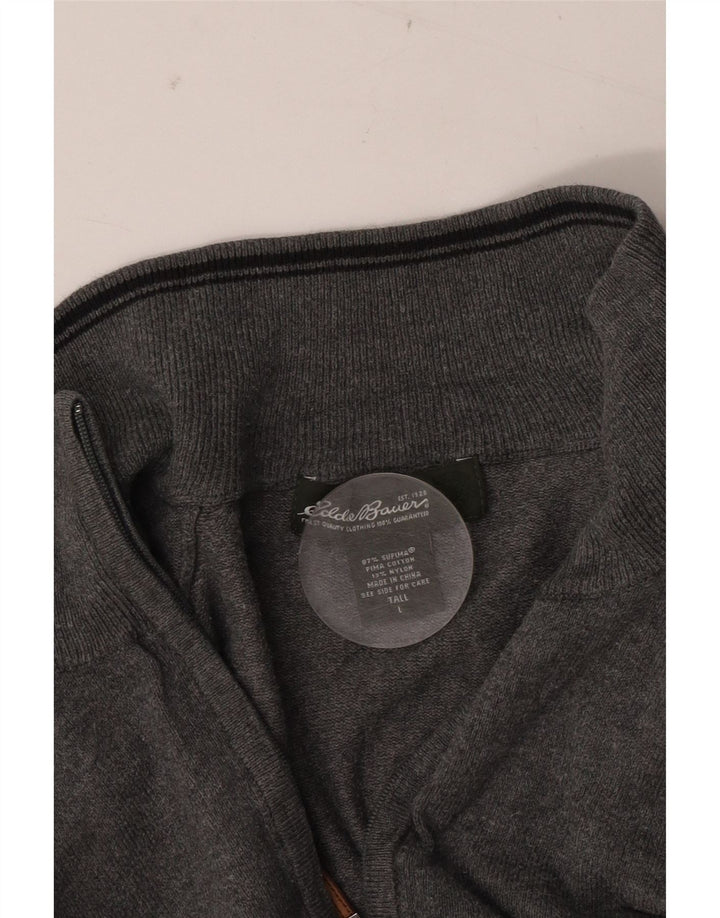 EDDIE BAUER Herre Zip Neck trøje Sweater Large Grå Bomuld