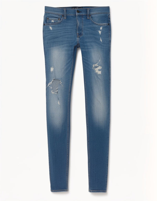 Hollister Kvinders Distressed Skinny Jeans W32 L32 Blå Bomuld