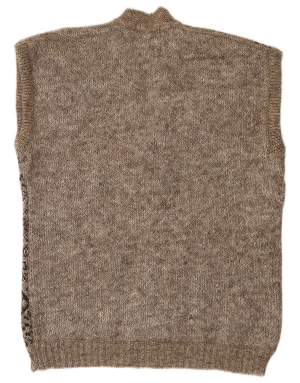 Vintage Womens Longline Sleeveless Cardigan Sweater UK 18 XL Grey Fair Isle