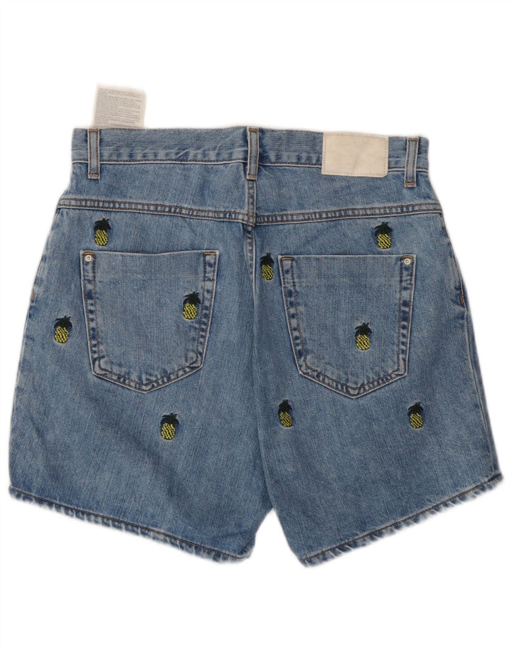 Zara denimshorts med abstrakt mønster til kvinder EU 38 Small W28 Blue Cotton