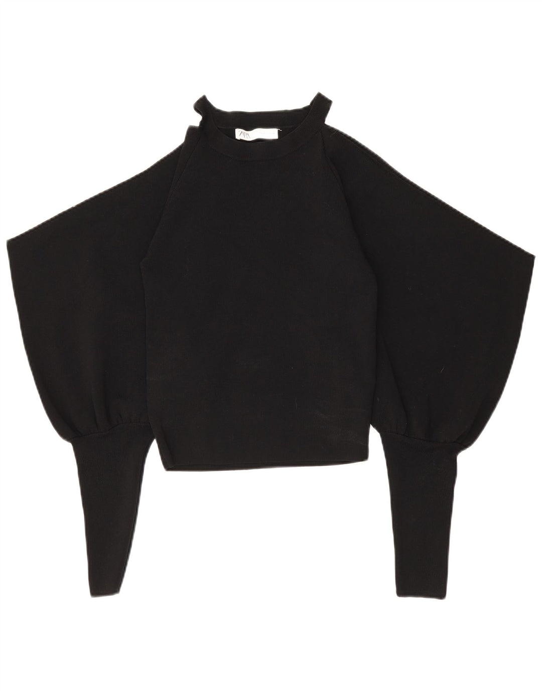 Zara Dame Langærmet Off Shoulder Top UK 14 Stor Sort Nylon