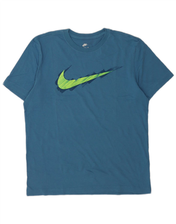 Nike Grafisk T-shirt top mellemblå bomuld til mænd