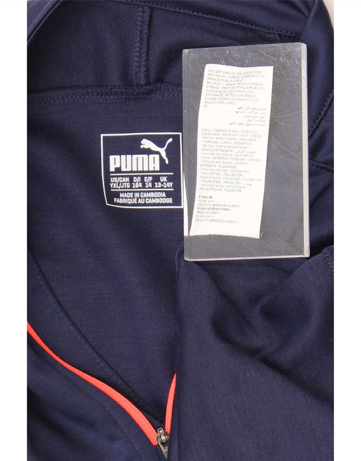 PUMA Boys Zip Neck Pullover Tracksuit Top 13-14 Years Navy Blue Polyester