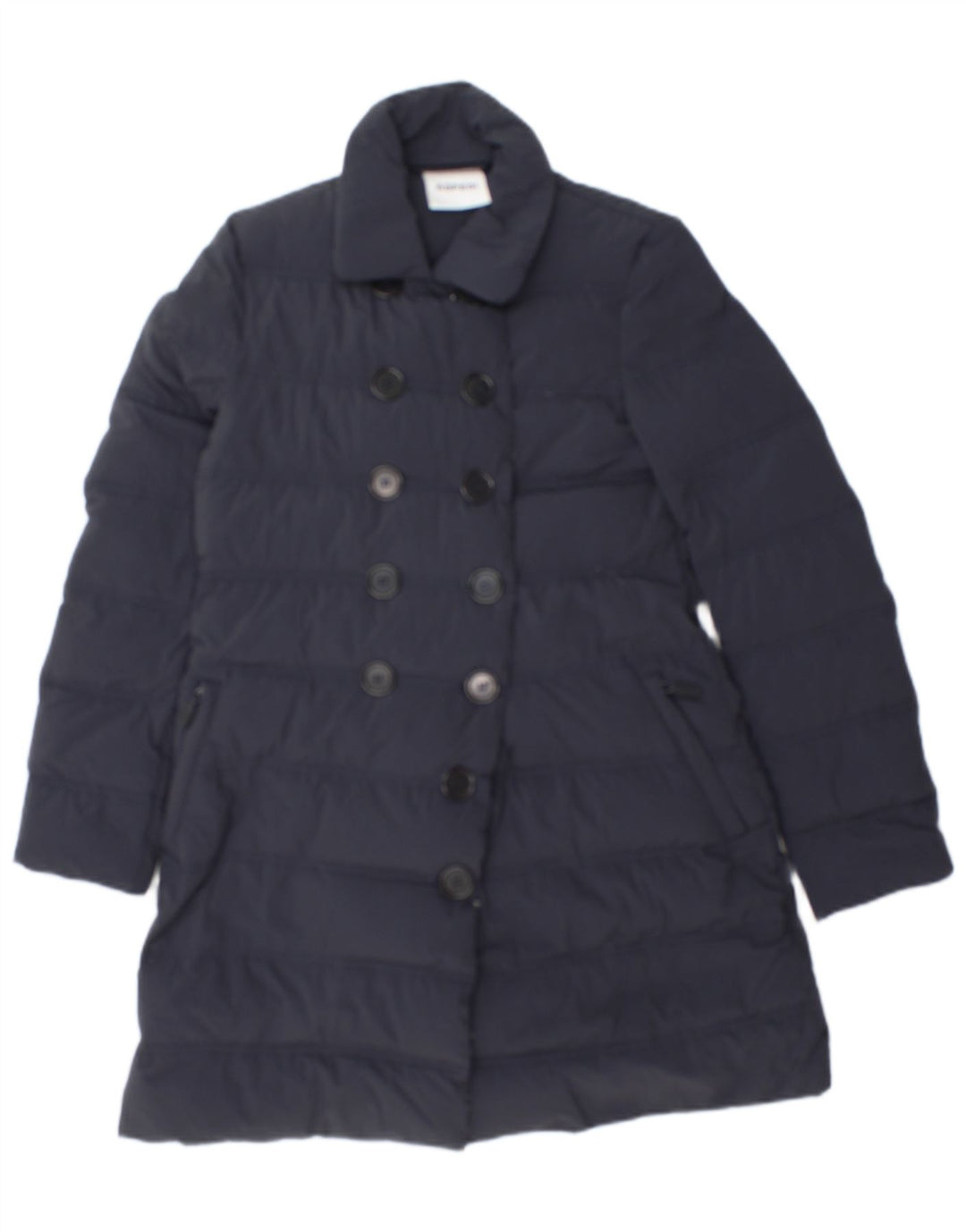 Aspesi Dame Dobbeltradet Polstret Frakke UK 10 Small Navy Blue Polyamide