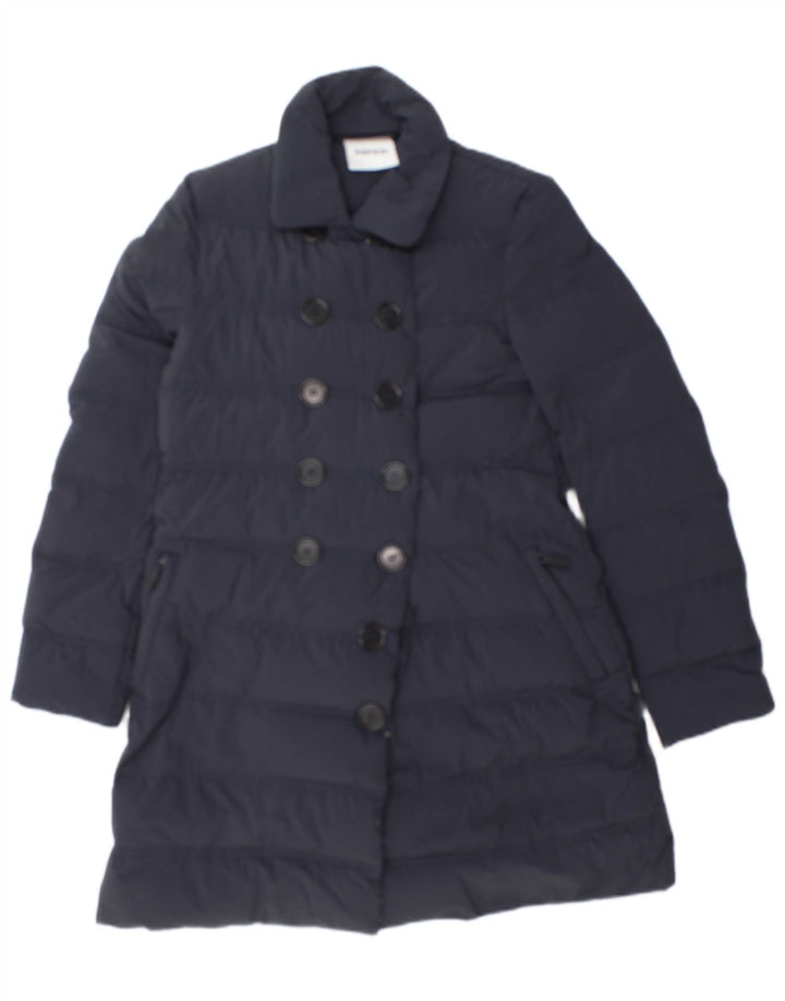 Aspesi Dame Dobbeltradet Polstret Frakke UK 10 Small Navy Blue Polyamide