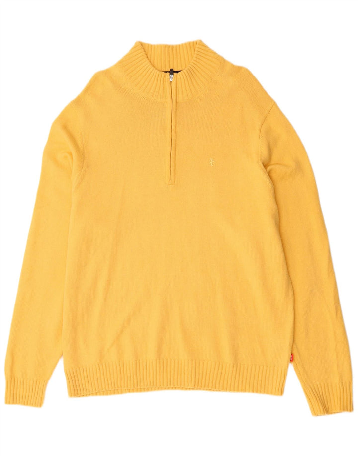 IZOD Mens Zip Neck Jumper Sweater XL Yellow Cotton