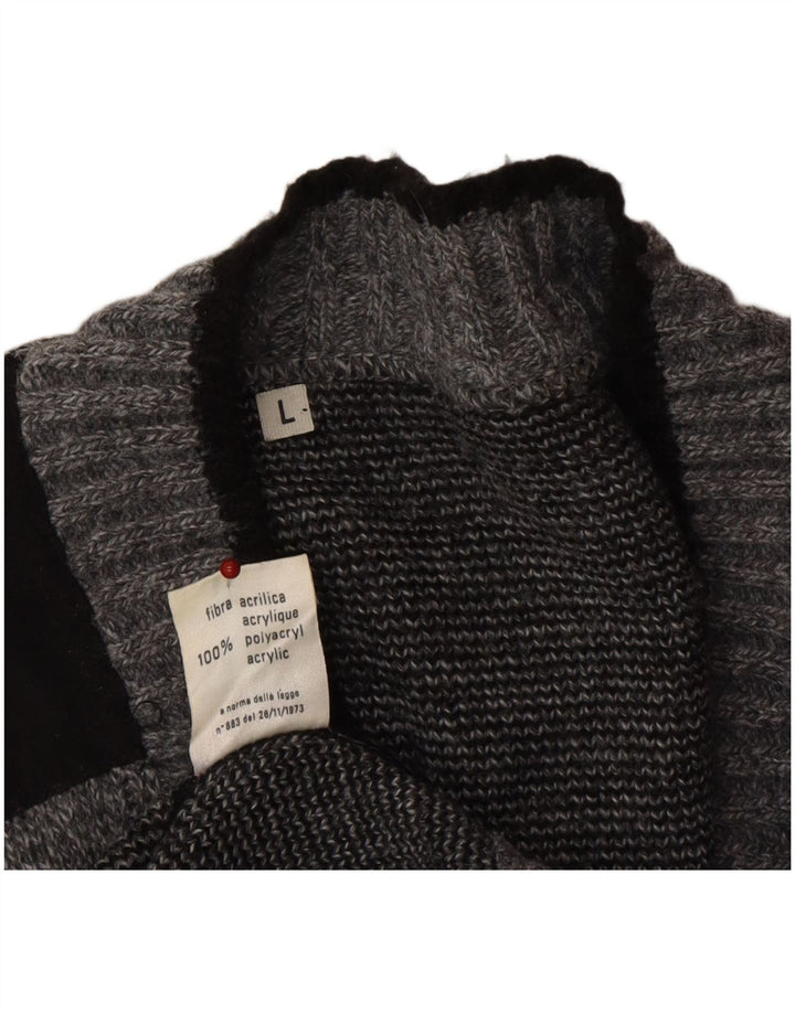 VINTAGE Mens Cardigan Sweater Large Grey Acrylic