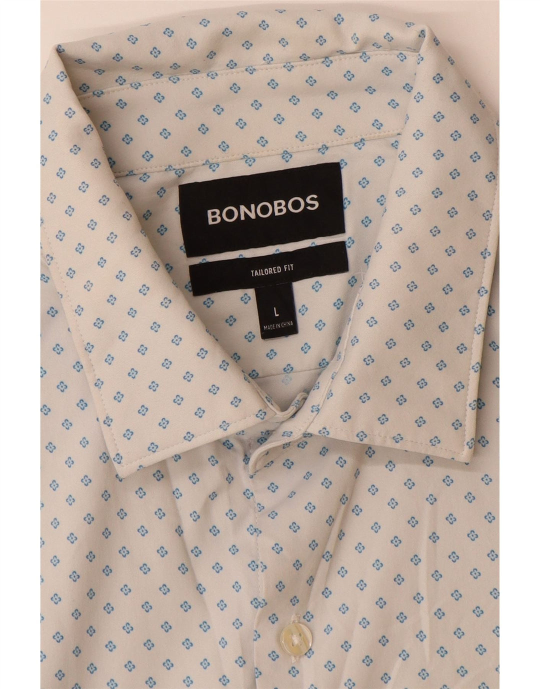 BONOBOS Herre skræddersyet kortærmet skjorte stor hvid blomstret nylon