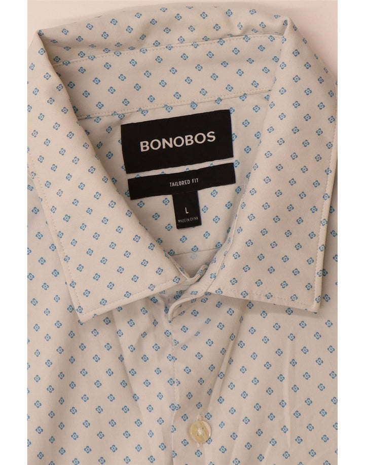 BONOBOS Herre skræddersyet kortærmet skjorte stor hvid blomstret nylon