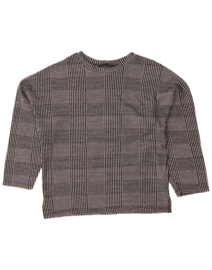Zara Dame Oversized Crew Neck Jumper Sweater UK 10 Small Grey Check