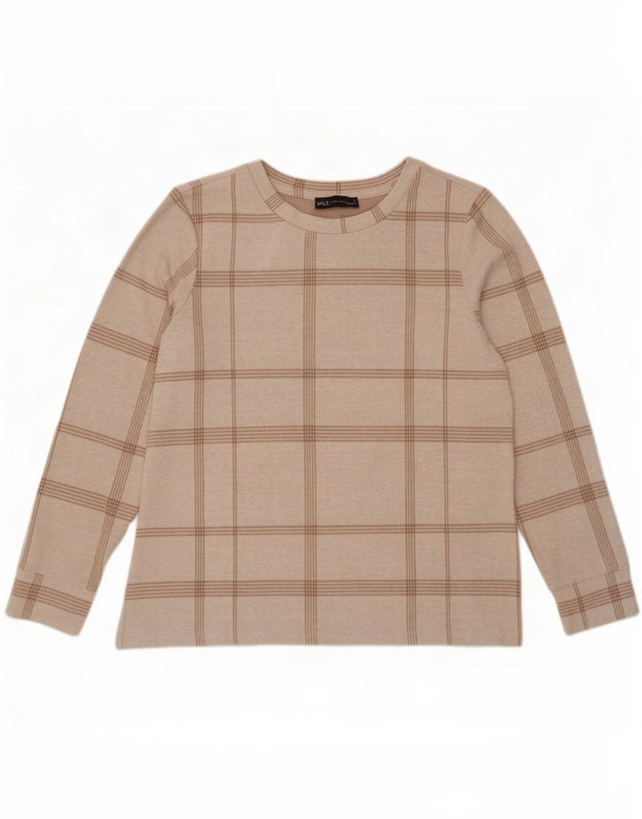 Marks & Spencer Dame Top Langærmet UK 12 Medium Off White Check
