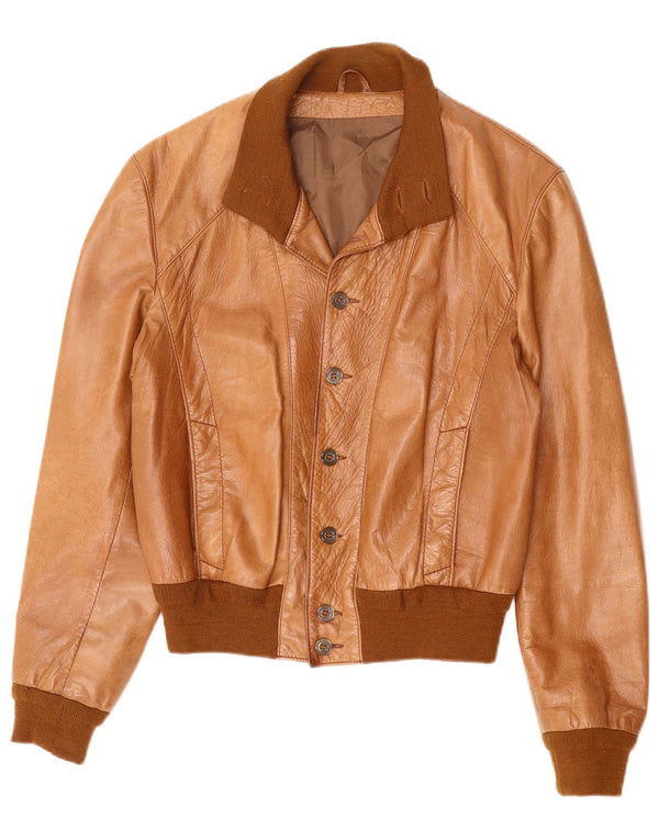 VINTAGE Herre Crop Bomber Jacket UK 36 Small Brown Colourblock