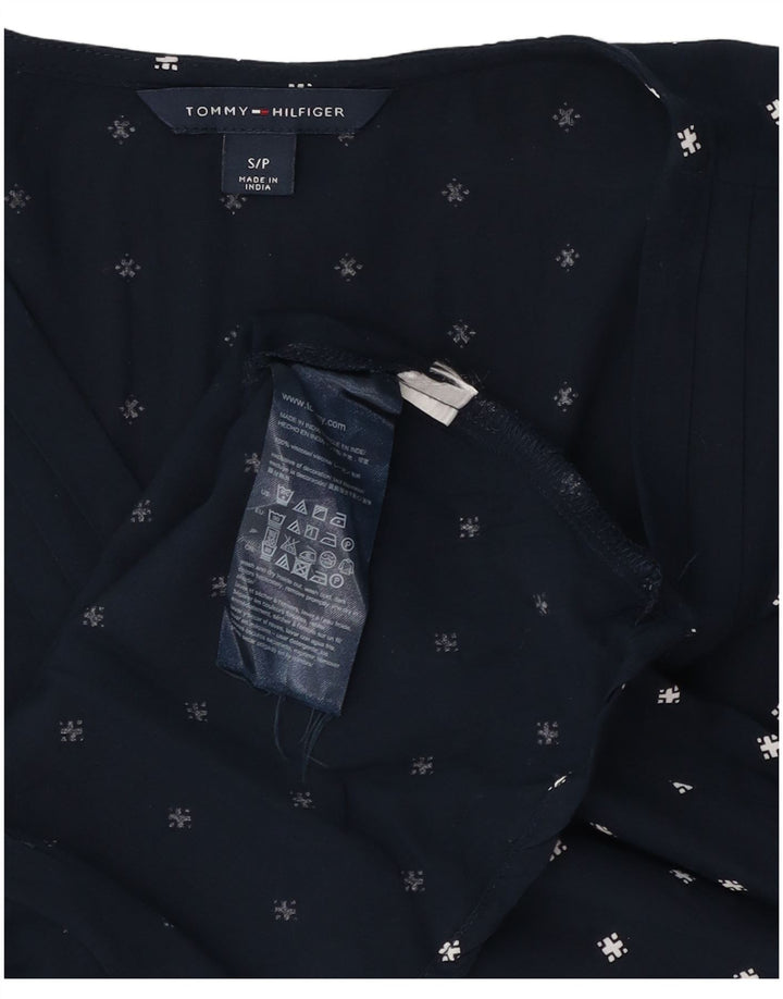 Tommy Hilfiger Dame Abstrakt mønster Bluse Top UK 10 Small Navy Blue