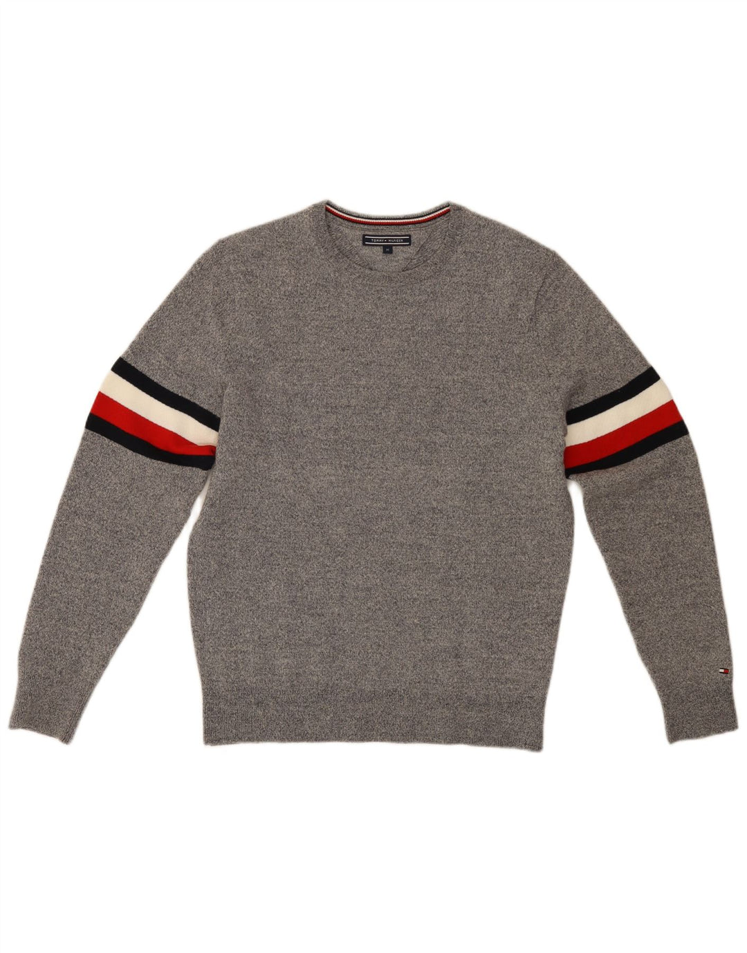 TOMMY HILFIGER Herre sweater med rund hals, mellemgrå Colourblock Uld