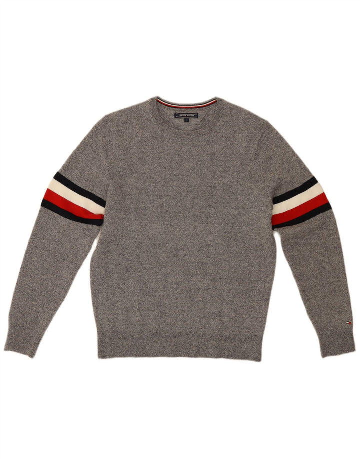 TOMMY HILFIGER Herre sweater med rund hals, mellemgrå Colourblock Uld