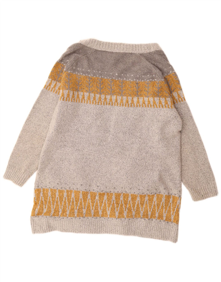 Weird Fish Womens Open Cardigan Sweater UK 10 Small Grey Geometric Acrylic