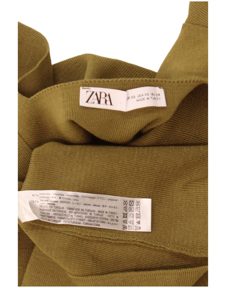 Zara Dame A-Line Kjole UK 4 XS Khaki Polyamid