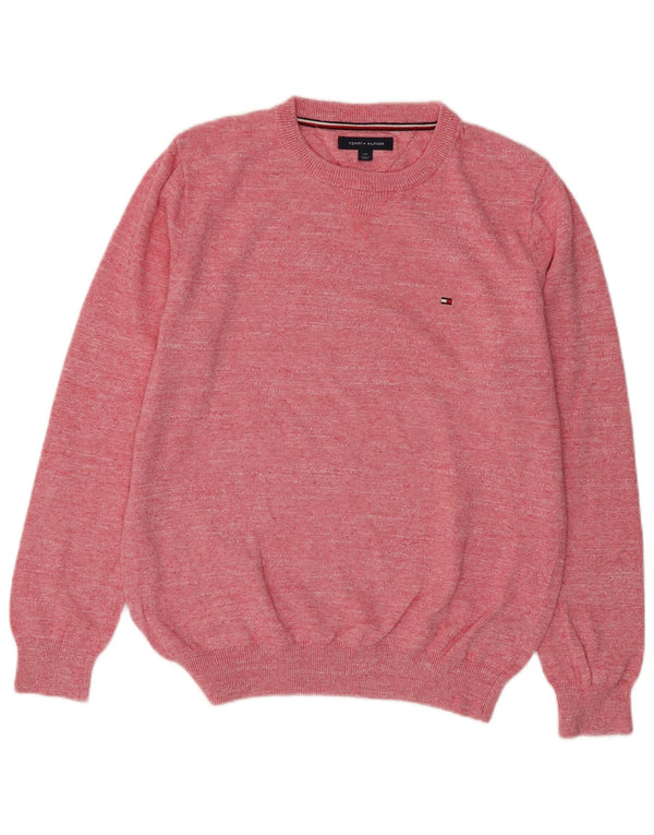 Tommy Hilfiger Herre Crew Neck trøje Sweater Large Pink Flecked Bomuld