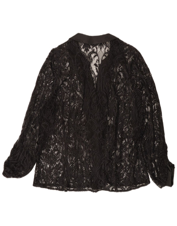 Marina Rinaldi Dame Blondeskjorte Bluse Størrelse 25 Large Black Floral